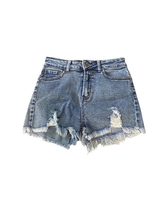 Blue Savvy Pants - High-Rise Frayed Hem Blue Denim Shorts
